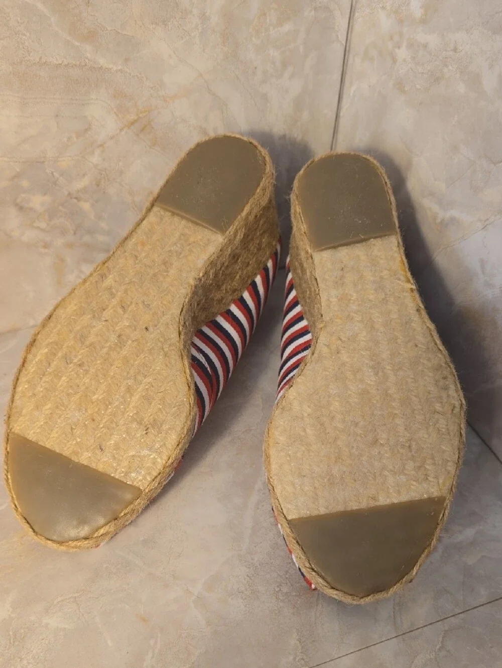 Adrienne Vittadini Red White Blue Striped Espadrille Wedge Sz 7